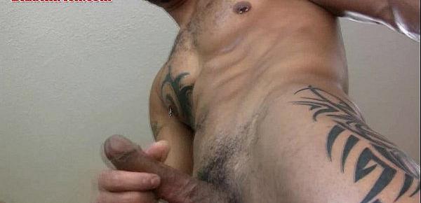  Hot muscle latin with a nice thick uncut cock jerks off and shoots a nice massiv